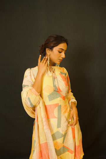 Yellow Geometric Co-ord Unstitched Salwar Set Geetha Creation